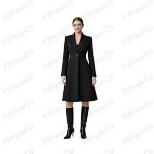 Zara Wool Blend Black Coat XS Tailored Longline Minimal Classic Jacket
